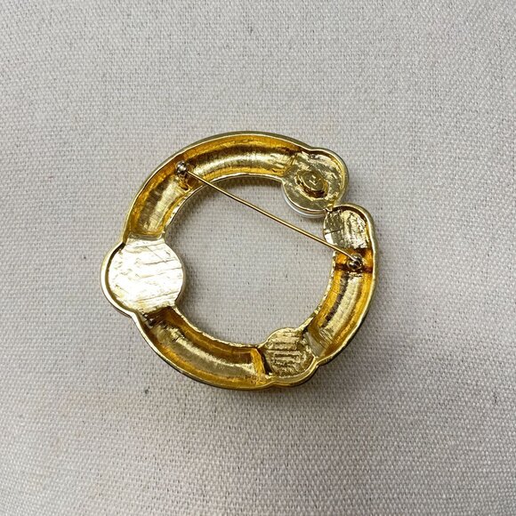 Andre Courreges Paris Gilt Metal and Faux Pearl Modernist Pin Brooch Marked - Picture 6 of 15